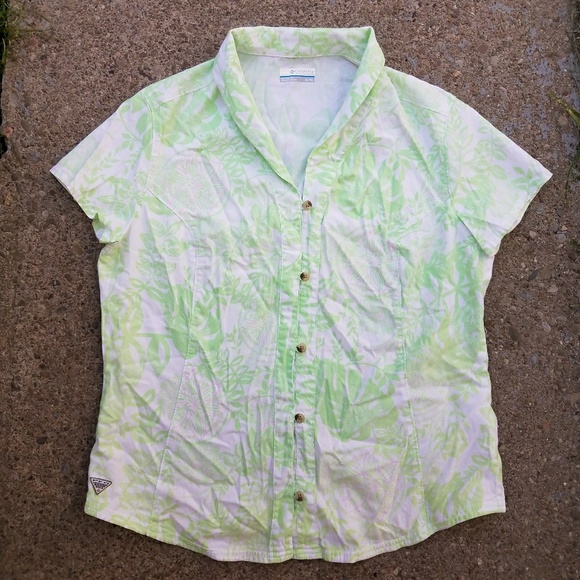 Columbia Tops - Columbia PFG Green Pink Floral Button Down Shirt